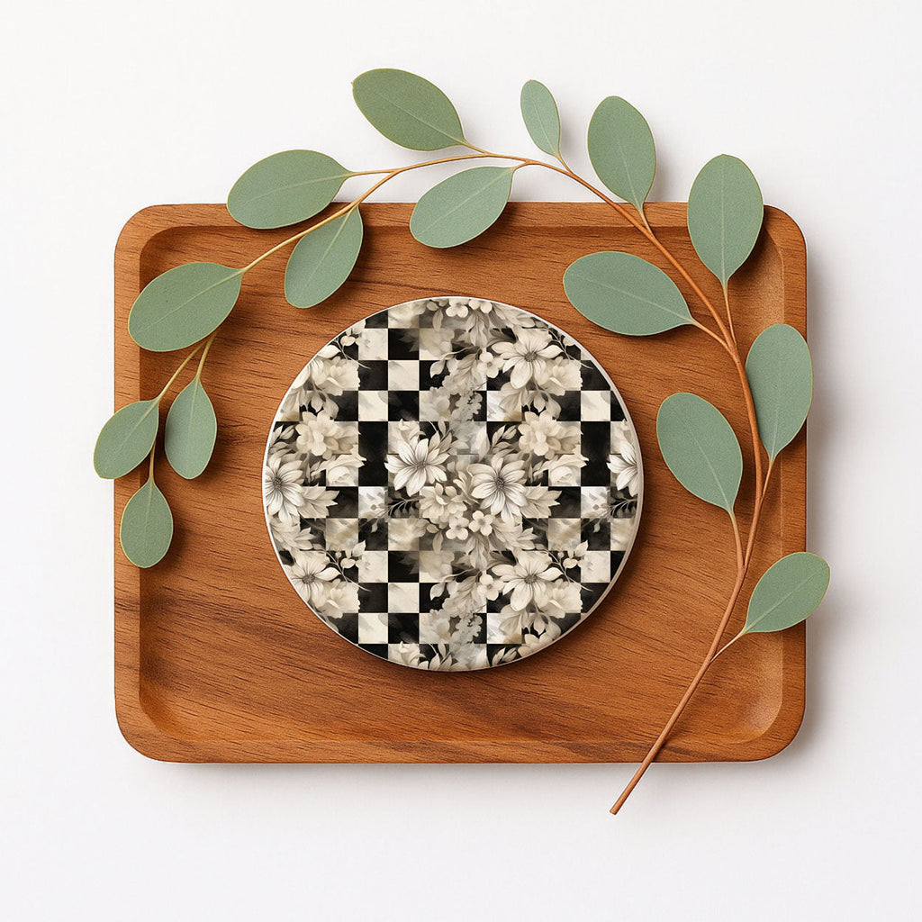 Courtly Check Ceramic Coasters — Select Your Pack & Style