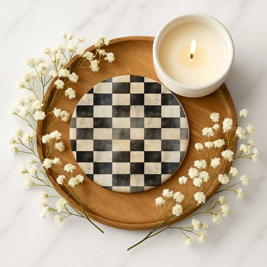 Courtly Check Ceramic Coasters — Select Your Pack & Style