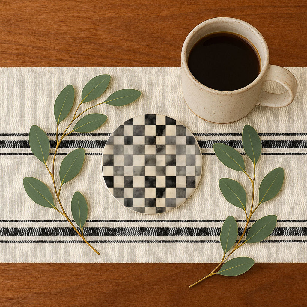 Courtly Check Ceramic Coasters — Select Your Pack & Style