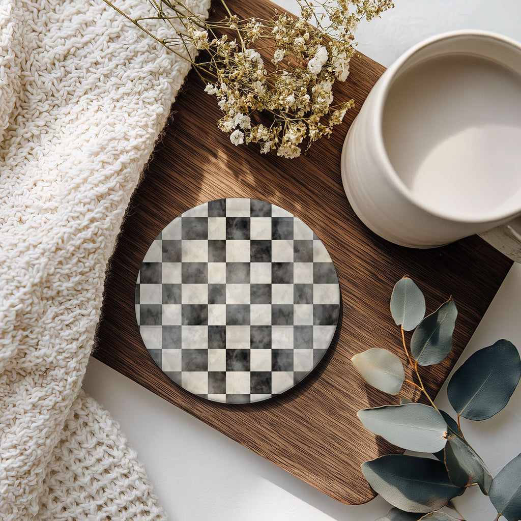 Courtly Check Ceramic Coasters — Select Your Pack & Style