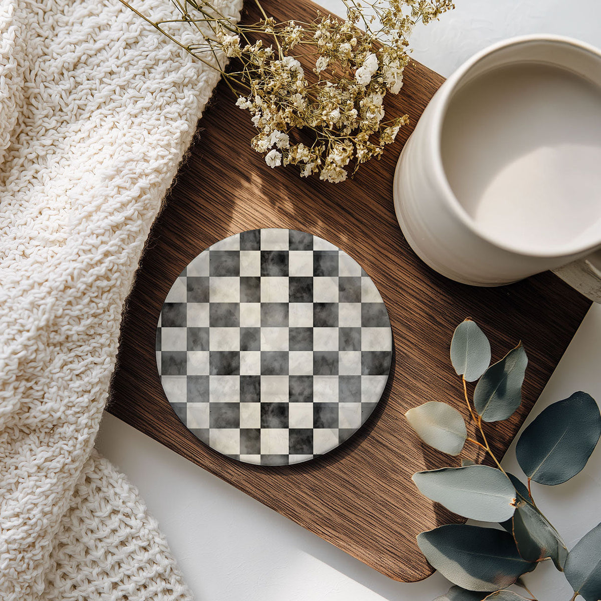 Courtly Check Ceramic Coasters — Select Your Pack & Style