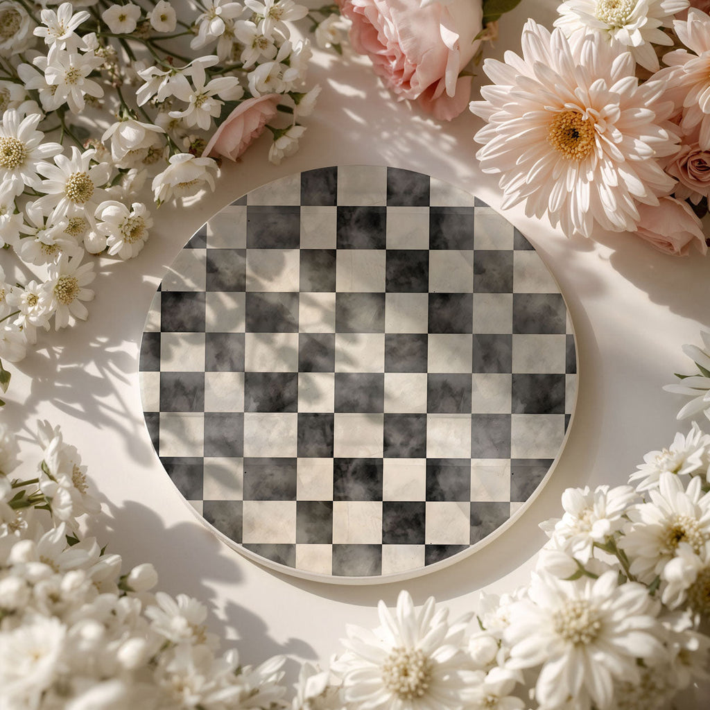 Courtly Check Ceramic Coasters — Select Your Pack & Style