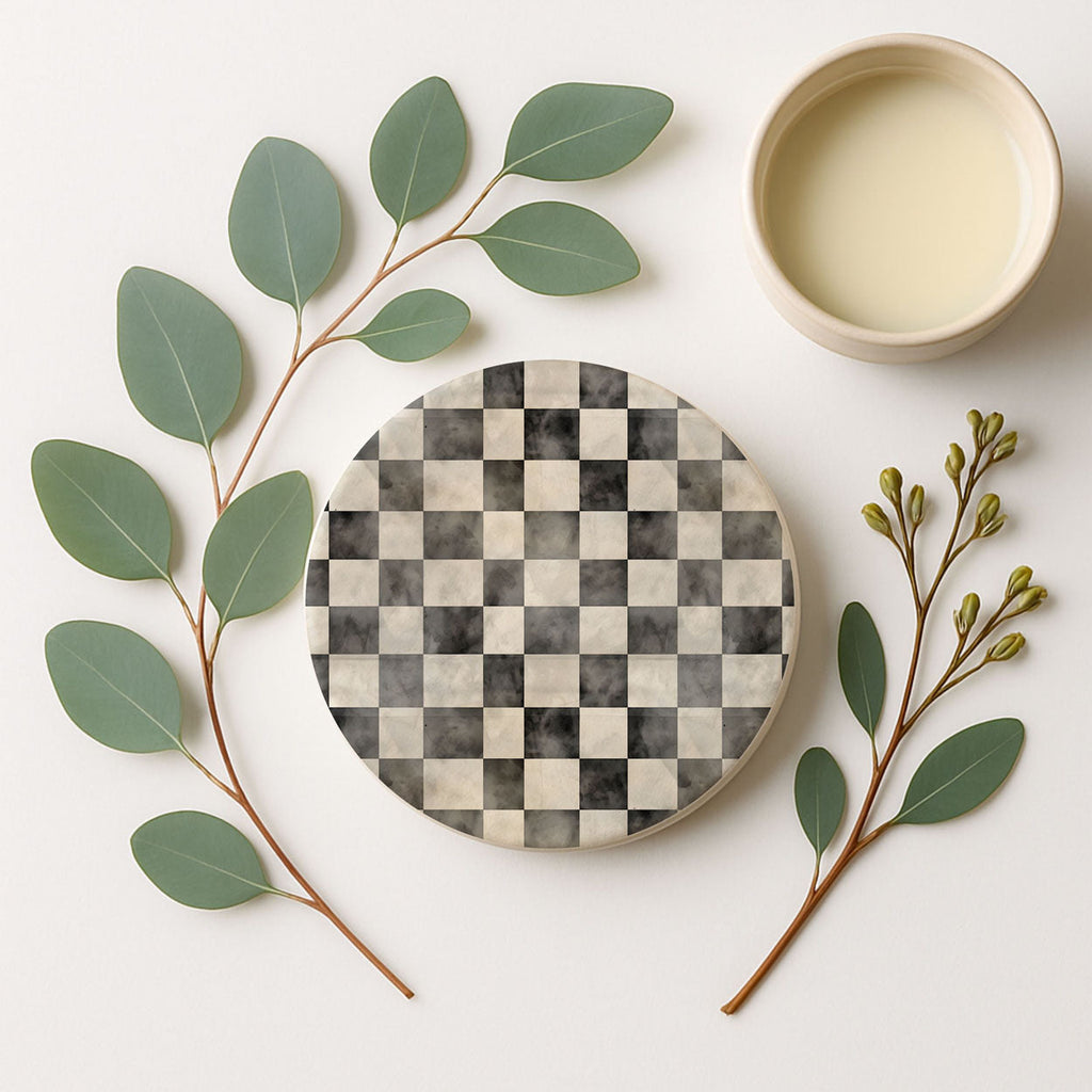 Courtly Check Ceramic Coasters — Select Your Pack & Style