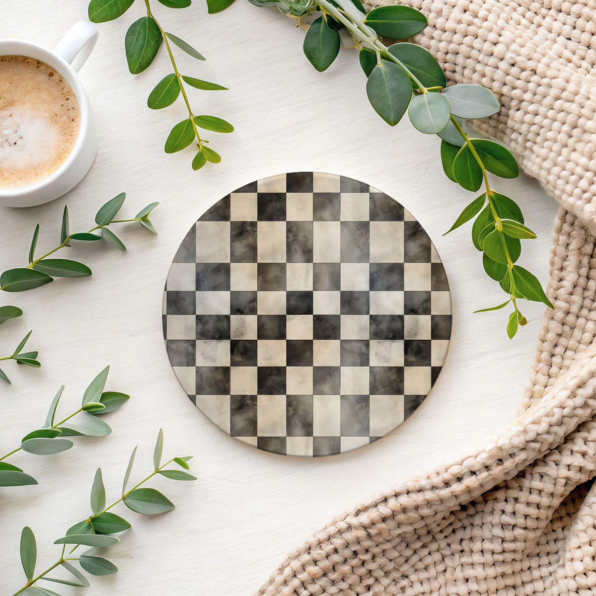 Courtly Check Ceramic Coasters — Select Your Pack & Style