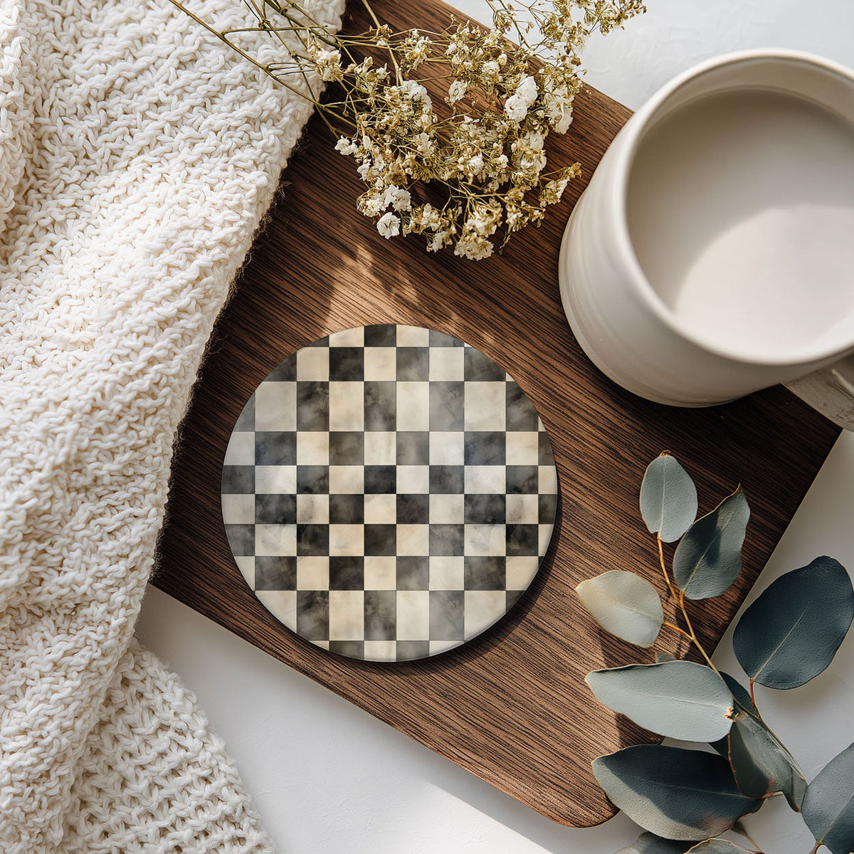 Courtly Check Ceramic Coasters — Select Your Pack & Style