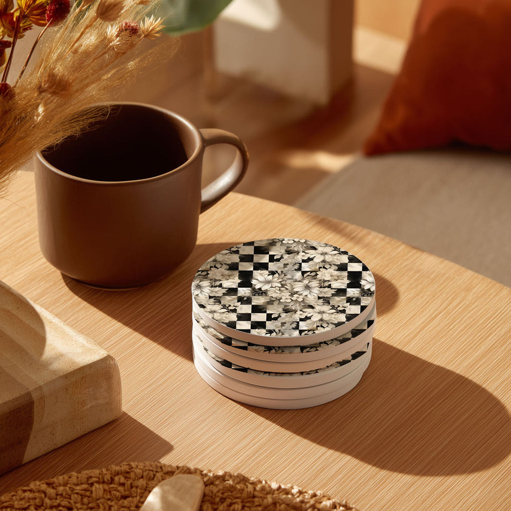 Courtly Check Ceramic Coasters — Select Your Pack & Style