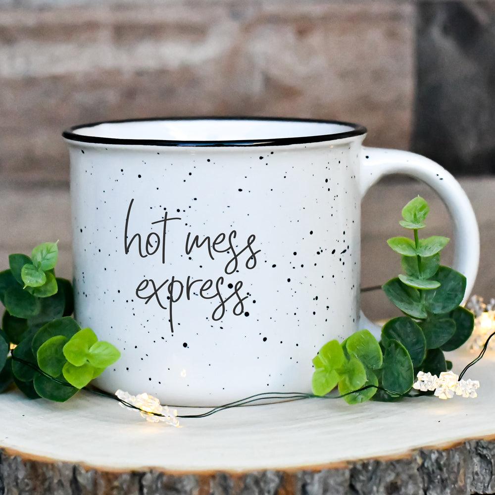 Limited Edition "Hot Mess Express" Black Rim Campfire Style Mug