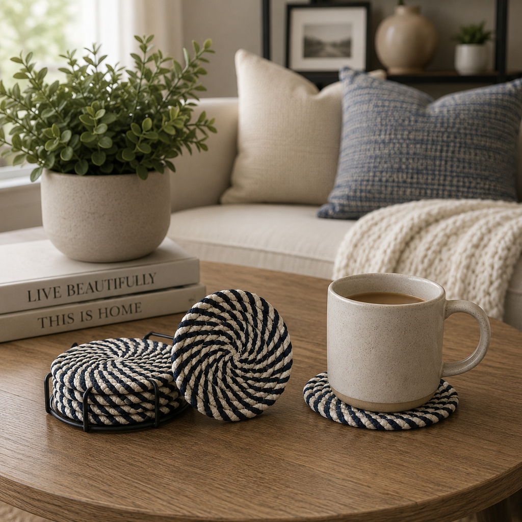 Black & White Braided Rope Coasters (Set of 4)