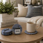 Blue & White Braided Rope Coasters (Set of 4)