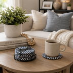 Blue & White Braided Rope Coasters (Set of 4)