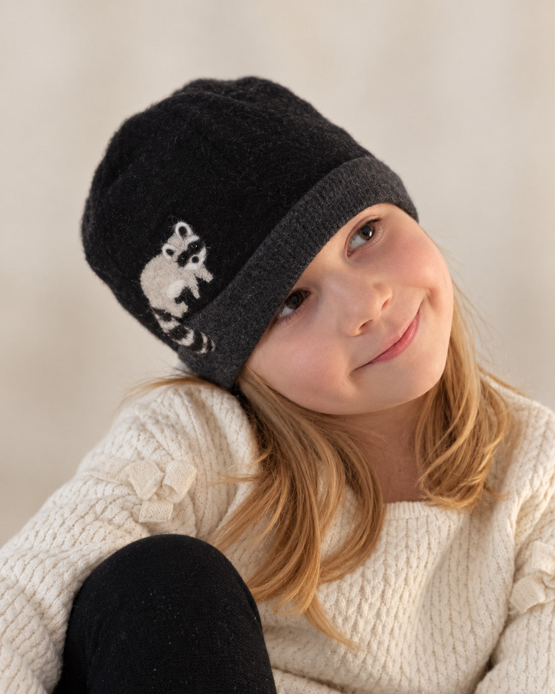 Raccoon Cashmere Hat - Child — Select Your Color