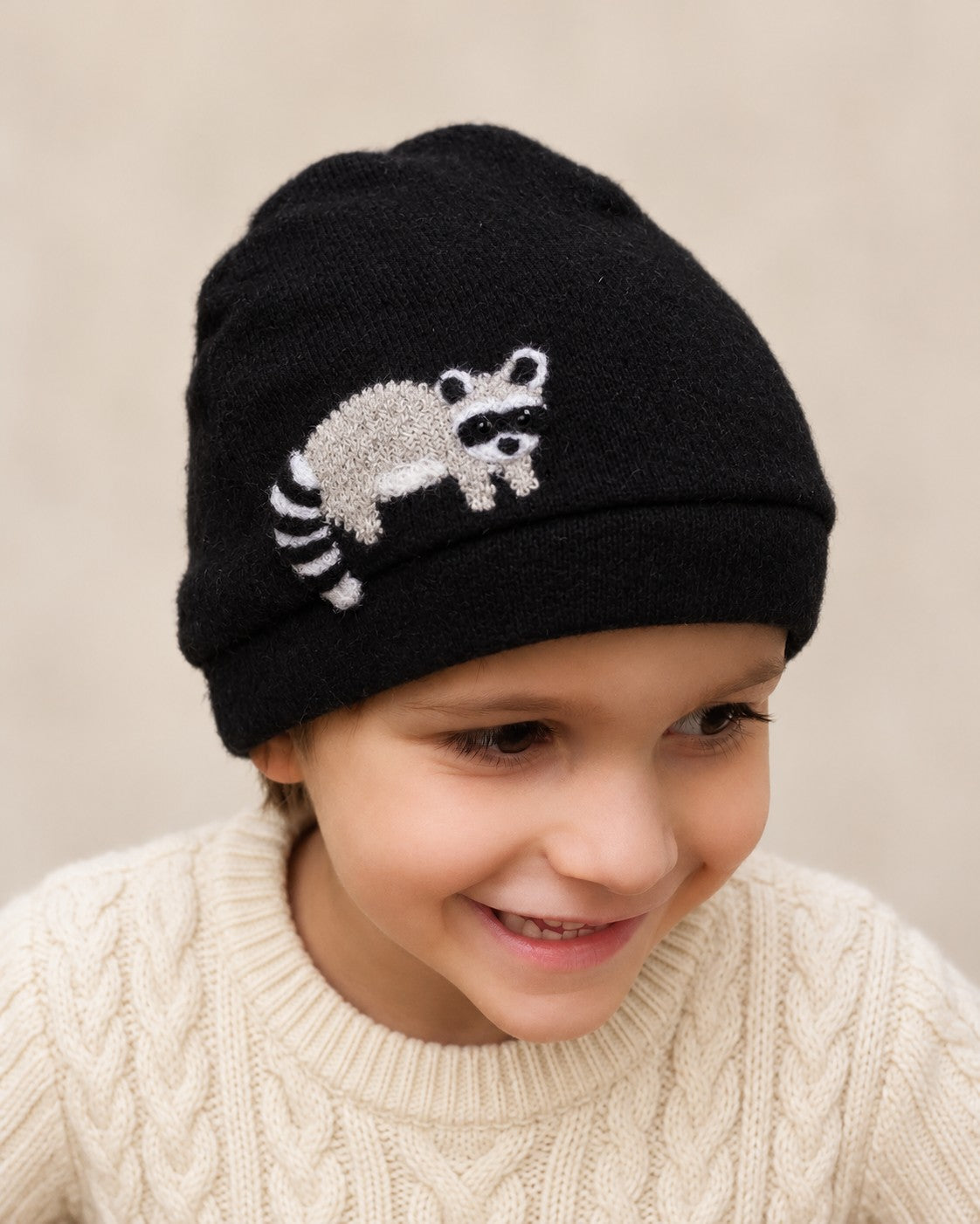 Raccoon Cashmere Hat - Child — Select Your Color