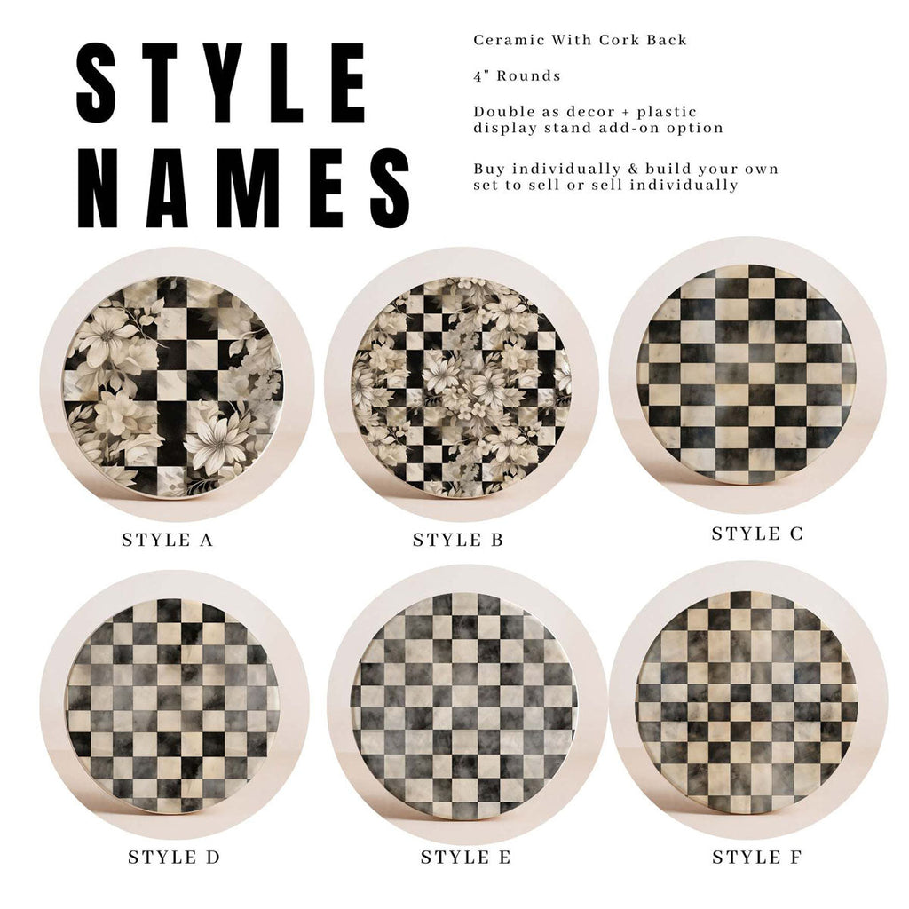 Courtly Check Ceramic Coasters — Select Your Pack & Style