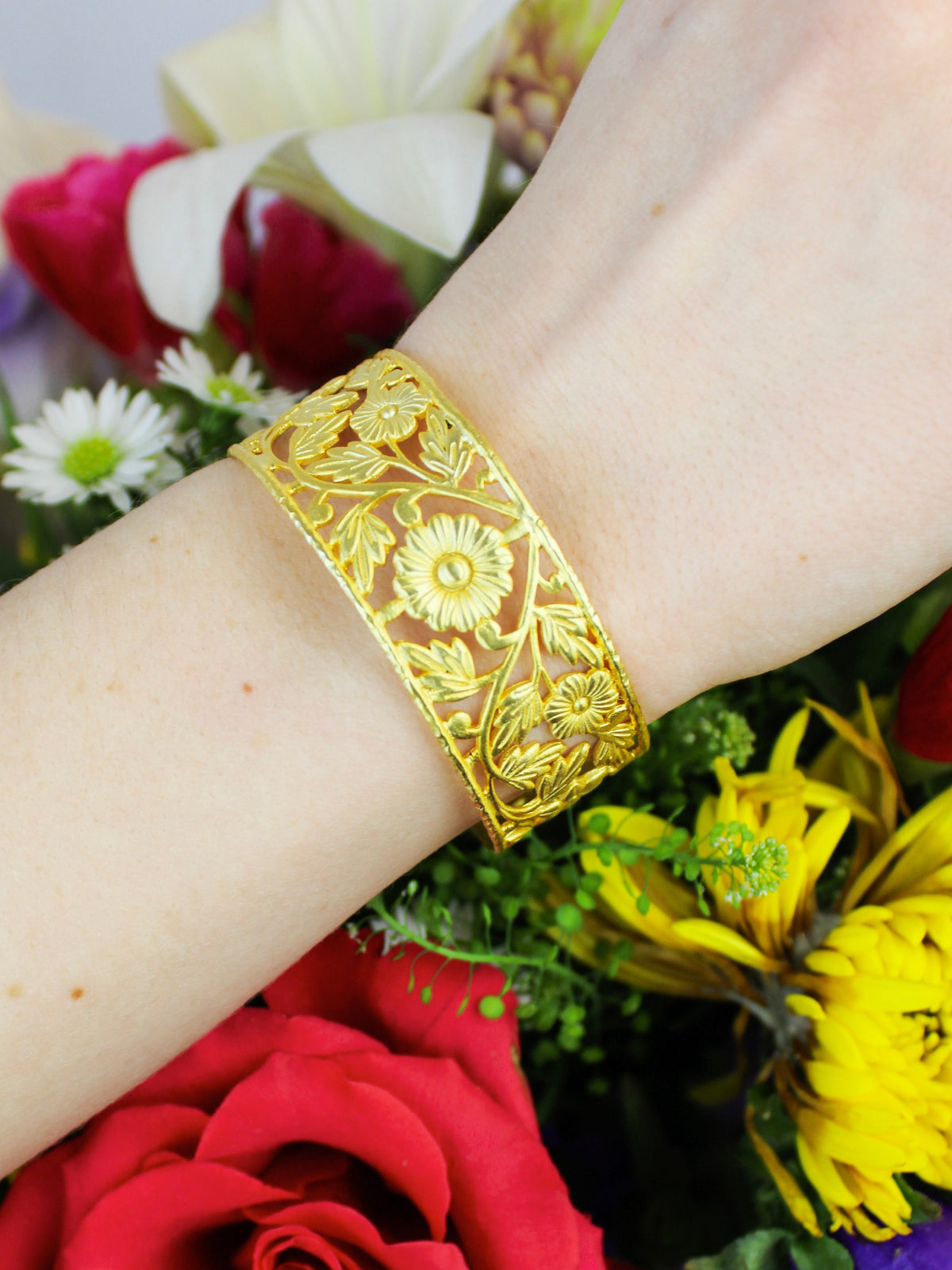 Floral Filigree Cuff Bracelet — Select Your Color