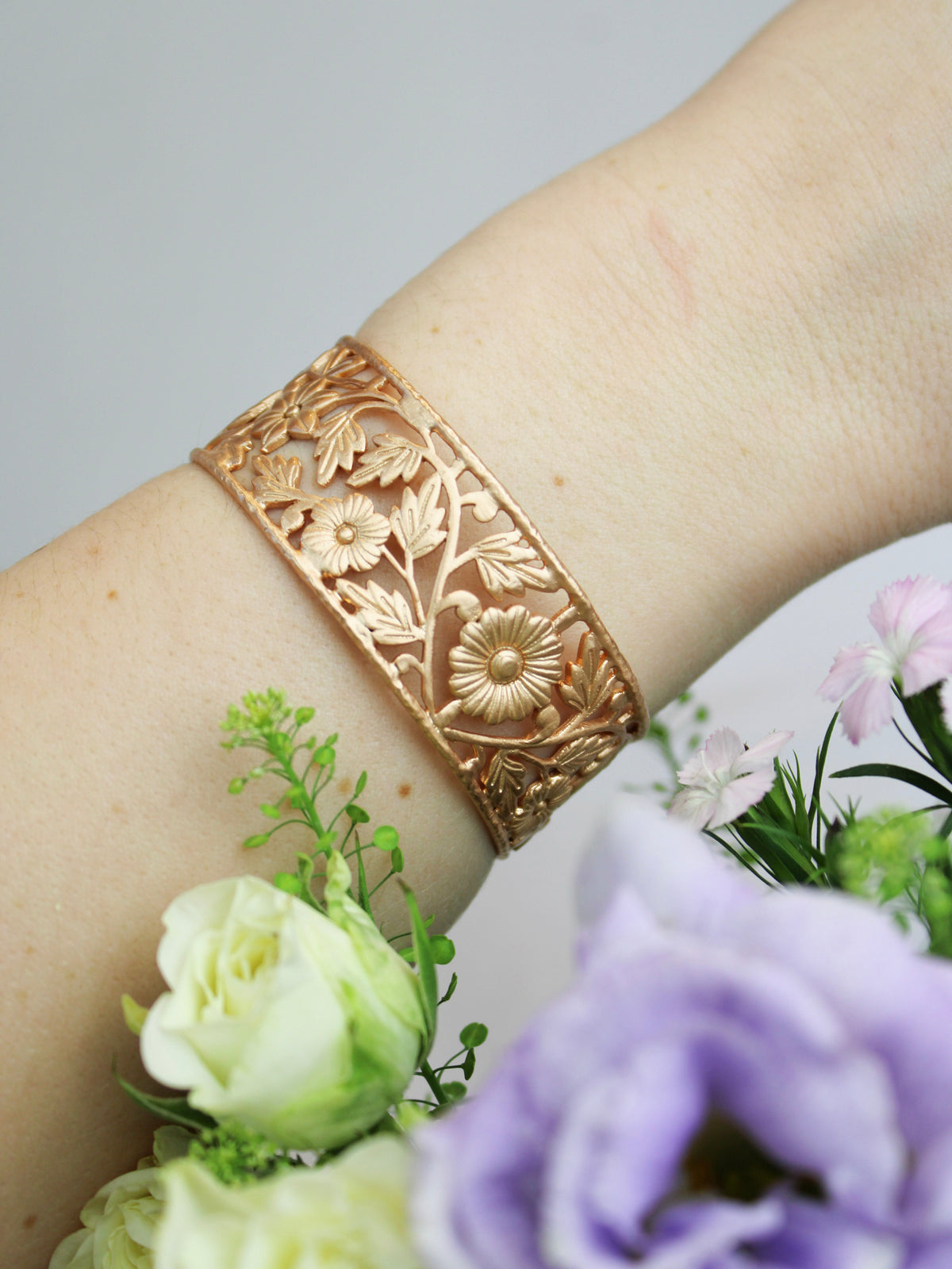 Floral Filigree Cuff Bracelet — Select Your Color