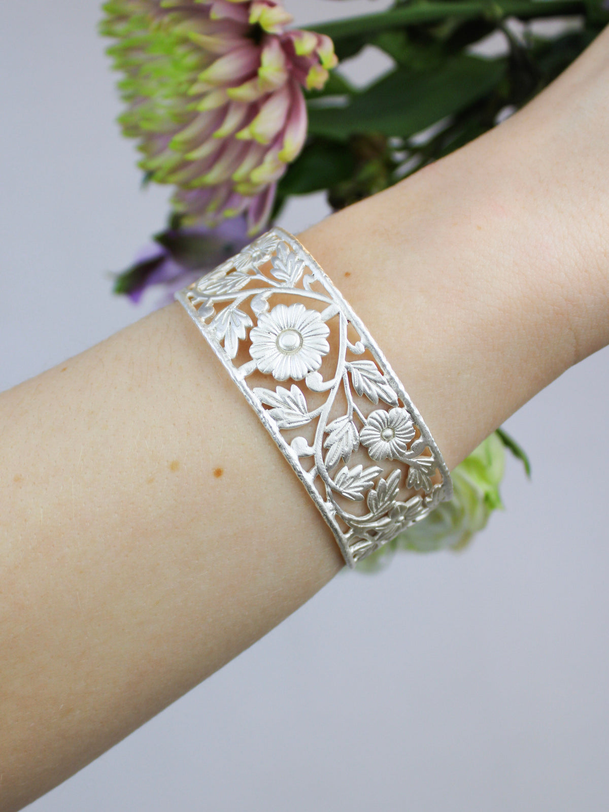Floral Filigree Cuff Bracelet — Select Your Color