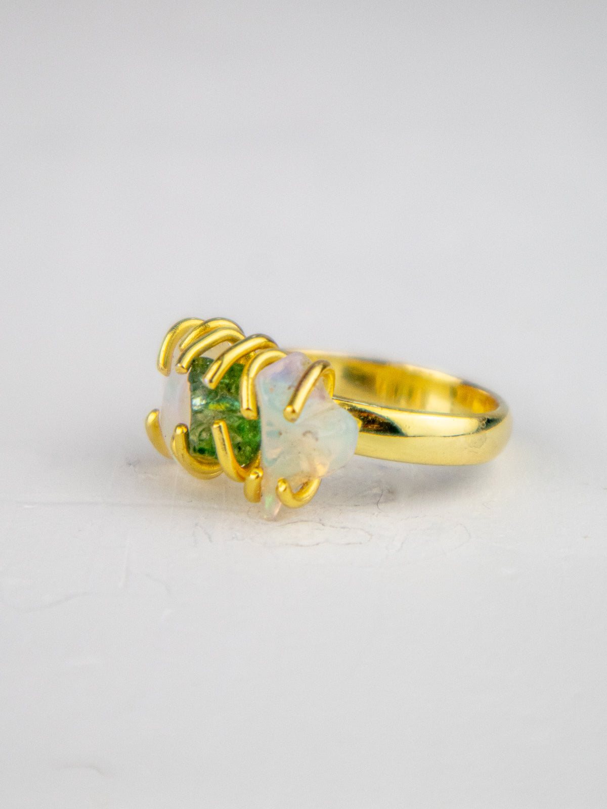 Opal/Peridot Cluster Ring - Gold — Select Your Color