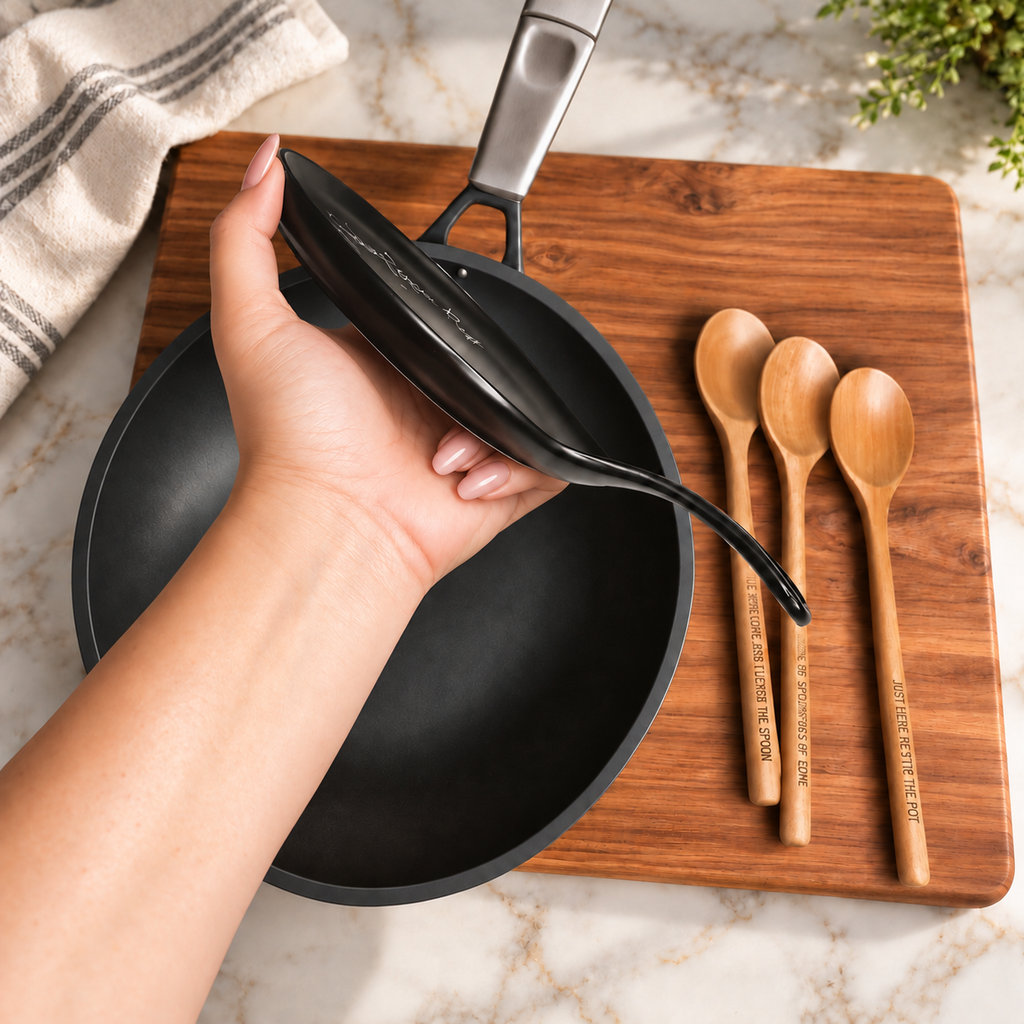 " I Might Lick the Spoon & Keep Cooking" Spoon Rest & Wooden Spoon — Select Your Color & Spoon