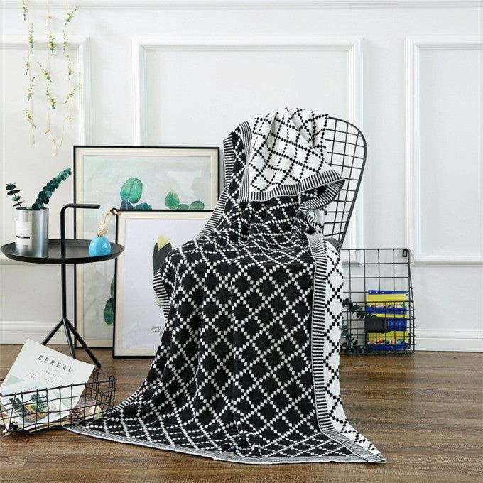 Geo Double-Sided Medium Weight Cotton Soft Knit Throw Blanket — Select Your Color