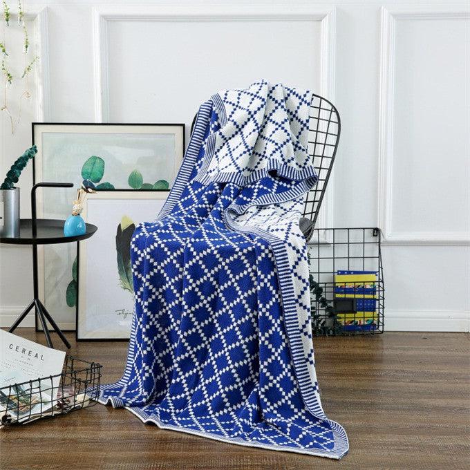 Geo Double-Sided Medium Weight Cotton Soft Knit Throw Blanket — Select Your Color