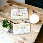 Wooden "Hippy Hoppity Easter.." or "Welcome Spring" Block Sign — Select Your Style