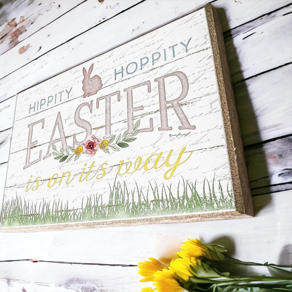 Wooden "Hippy Hoppity Easter.." or "Welcome Spring" Block Sign — Select Your Style