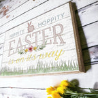 Wooden "Hippy Hoppity Easter.." or "Welcome Spring" Block Sign — Select Your Style