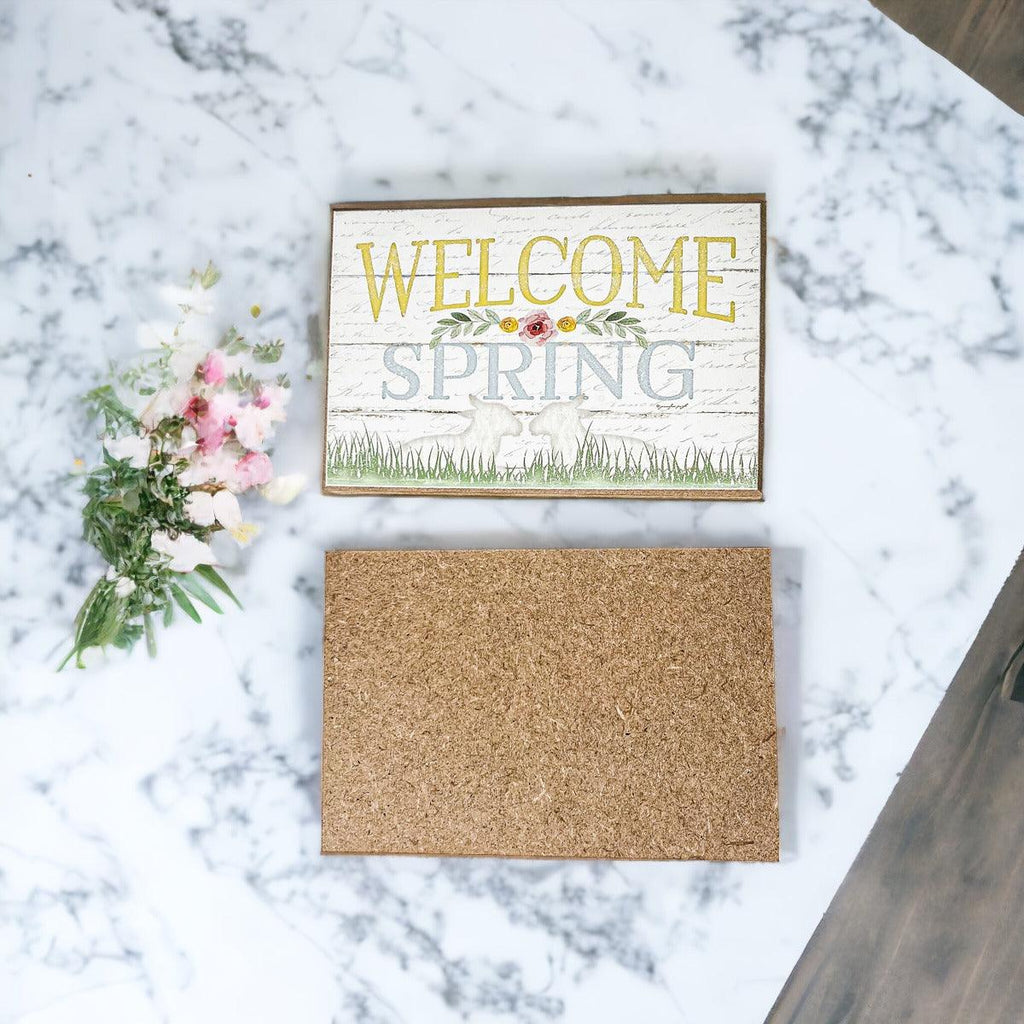 Wooden "Hippy Hoppity Easter.." or "Welcome Spring" Block Sign — Select Your Style