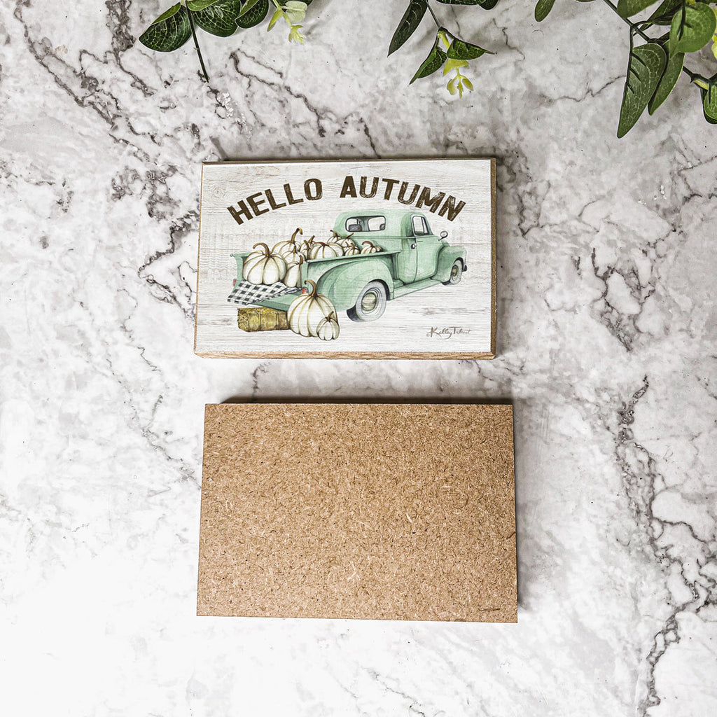 Handmade Wooden "Hello Autumn" Teal Sign