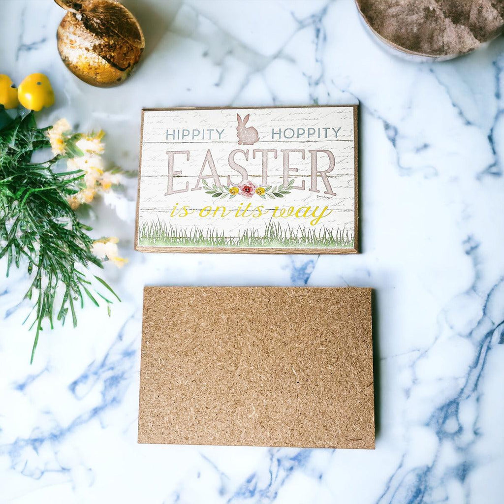 Wooden "Hippy Hoppity Easter.." or "Welcome Spring" Block Sign — Select Your Style