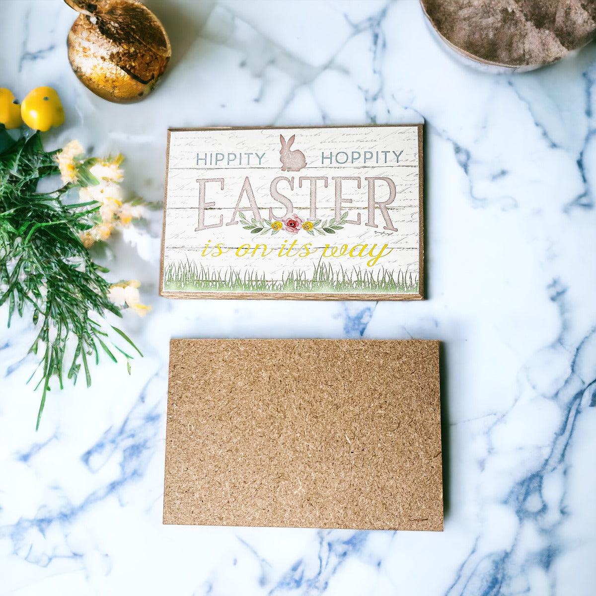 Wooden "Hippy Hoppity Easter.." or "Welcome Spring" Block Sign — Select Your Style