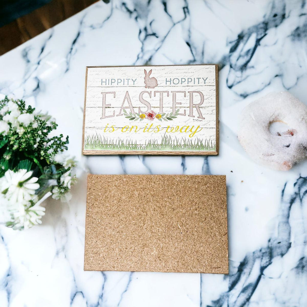 Wooden "Hippy Hoppity Easter.." or "Welcome Spring" Block Sign — Select Your Style