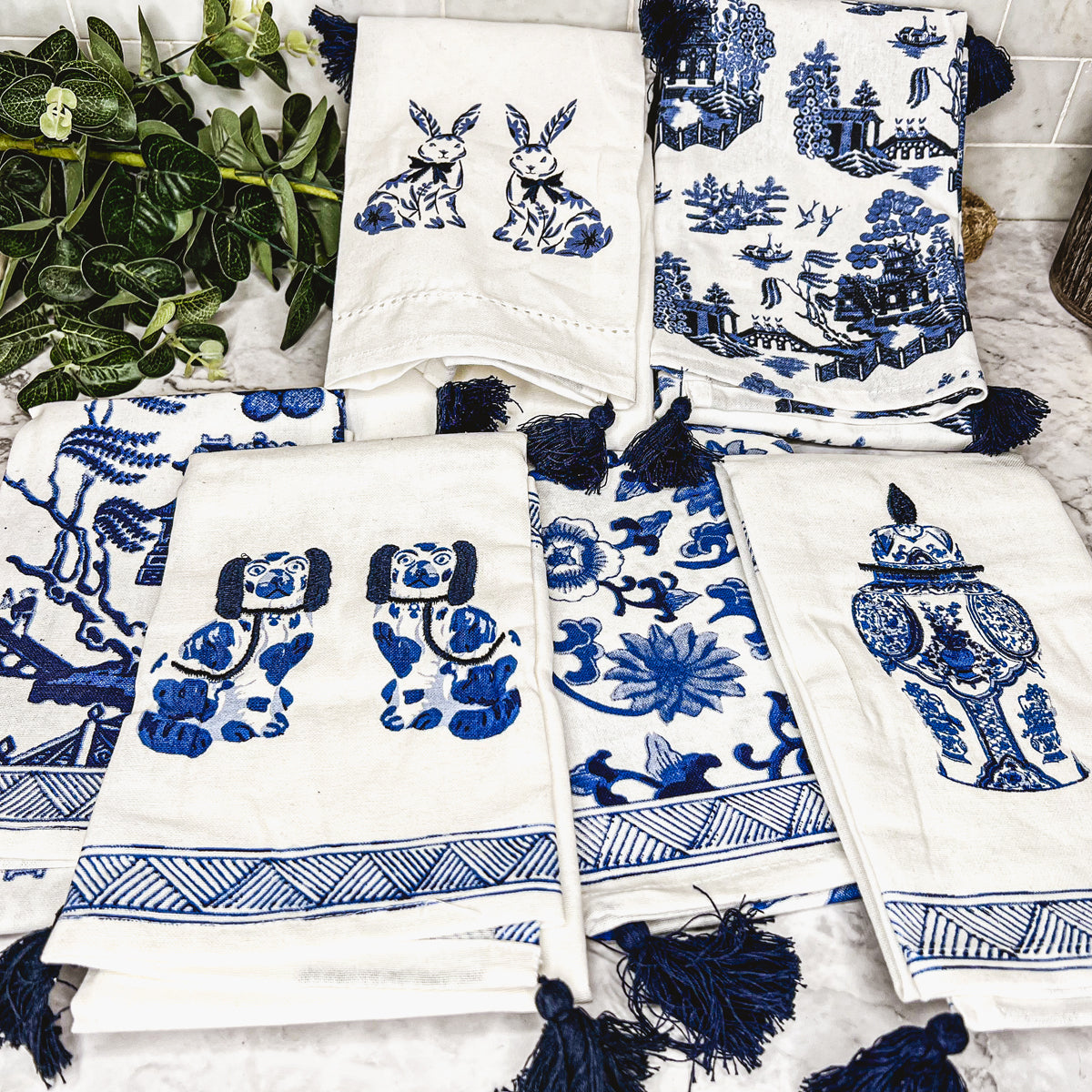 Chinoiserie Bunny Dish Towel