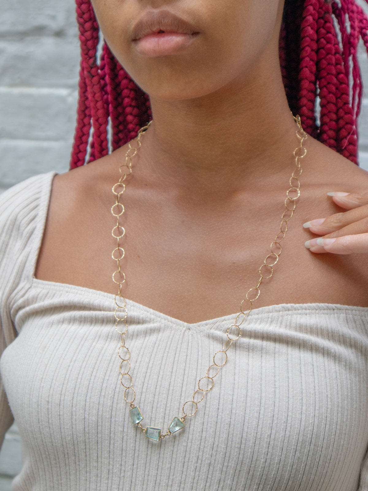 Bubble Chain Long Necklace — Select Your Gemstone
