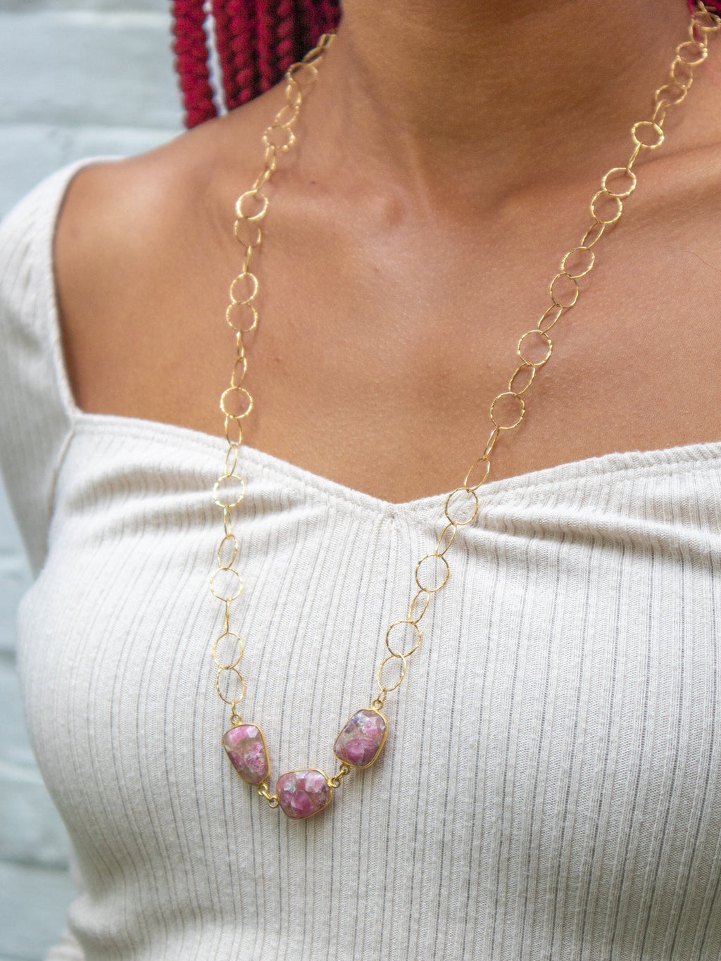 Bubble Chain Long Necklace — Select Your Gemstone