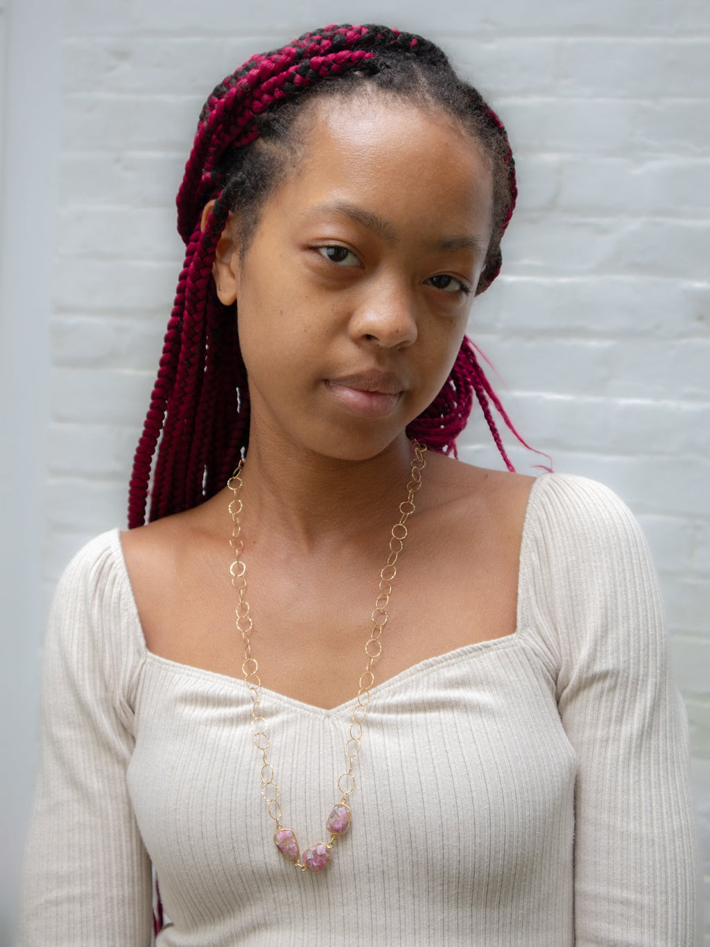 Bubble Chain Long Necklace — Select Your Gemstone