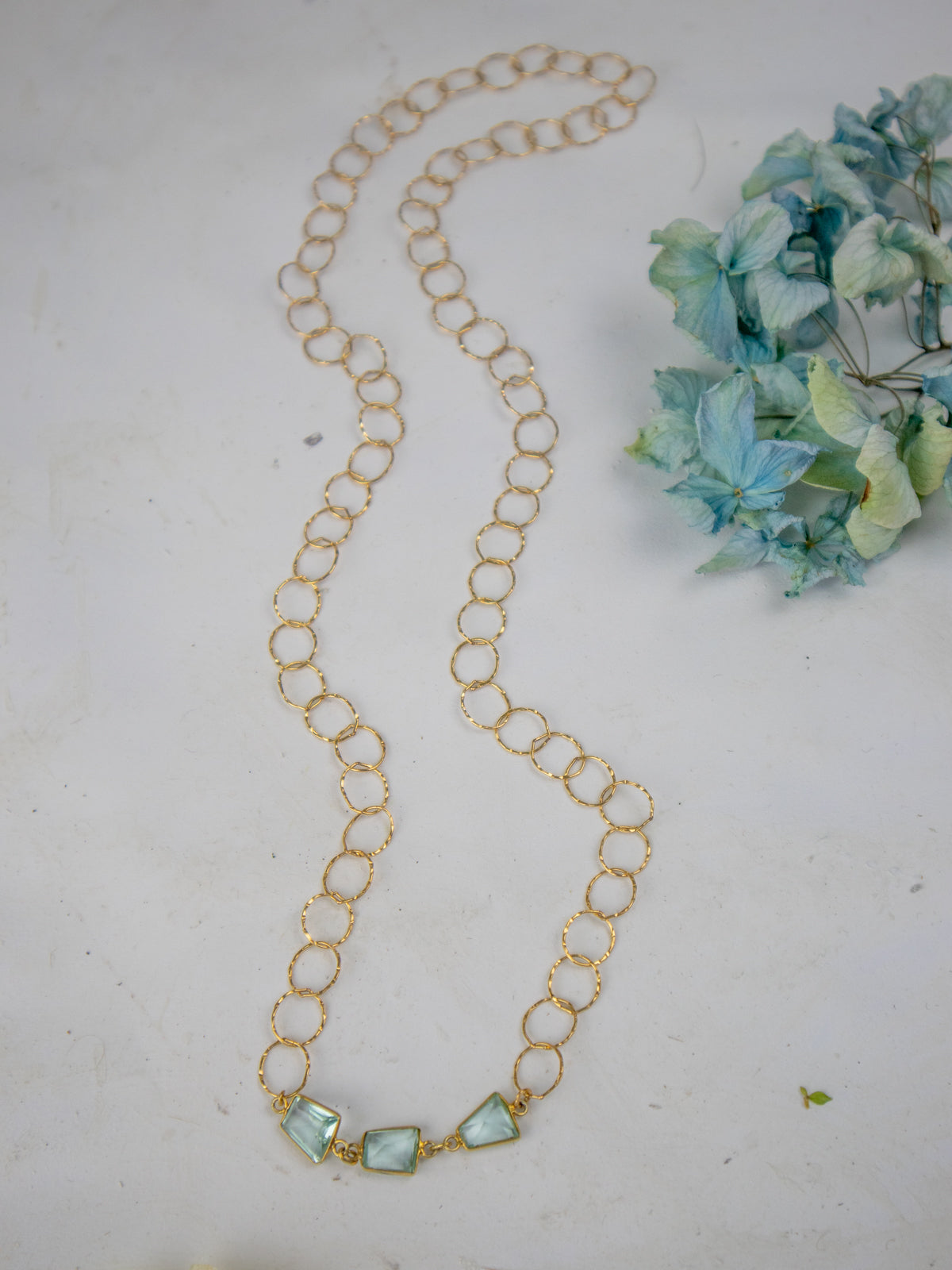 Bubble Chain Long Necklace — Select Your Gemstone