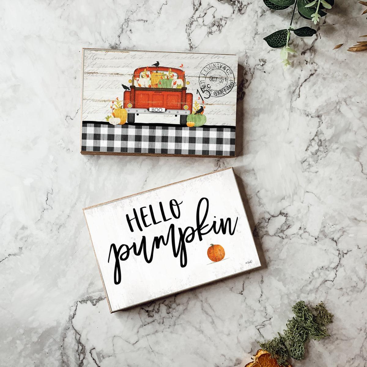 Handmade Wooden "Hello Pumpkin" Block Sign