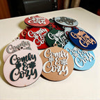 Wooden "Comfy & Cozy" Christmas Ornament — Select Your Color