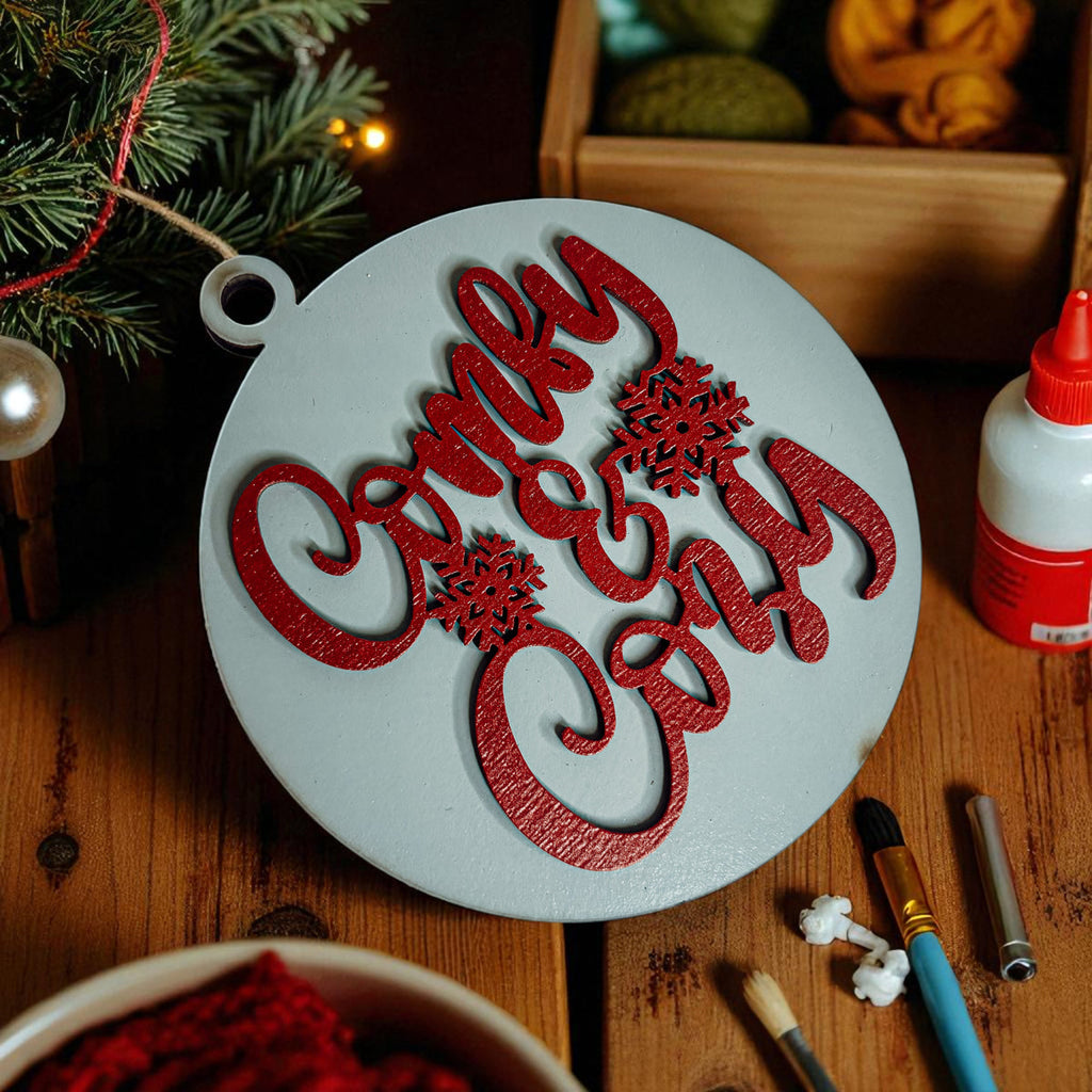Wooden "Comfy & Cozy" Christmas Ornament — Select Your Color