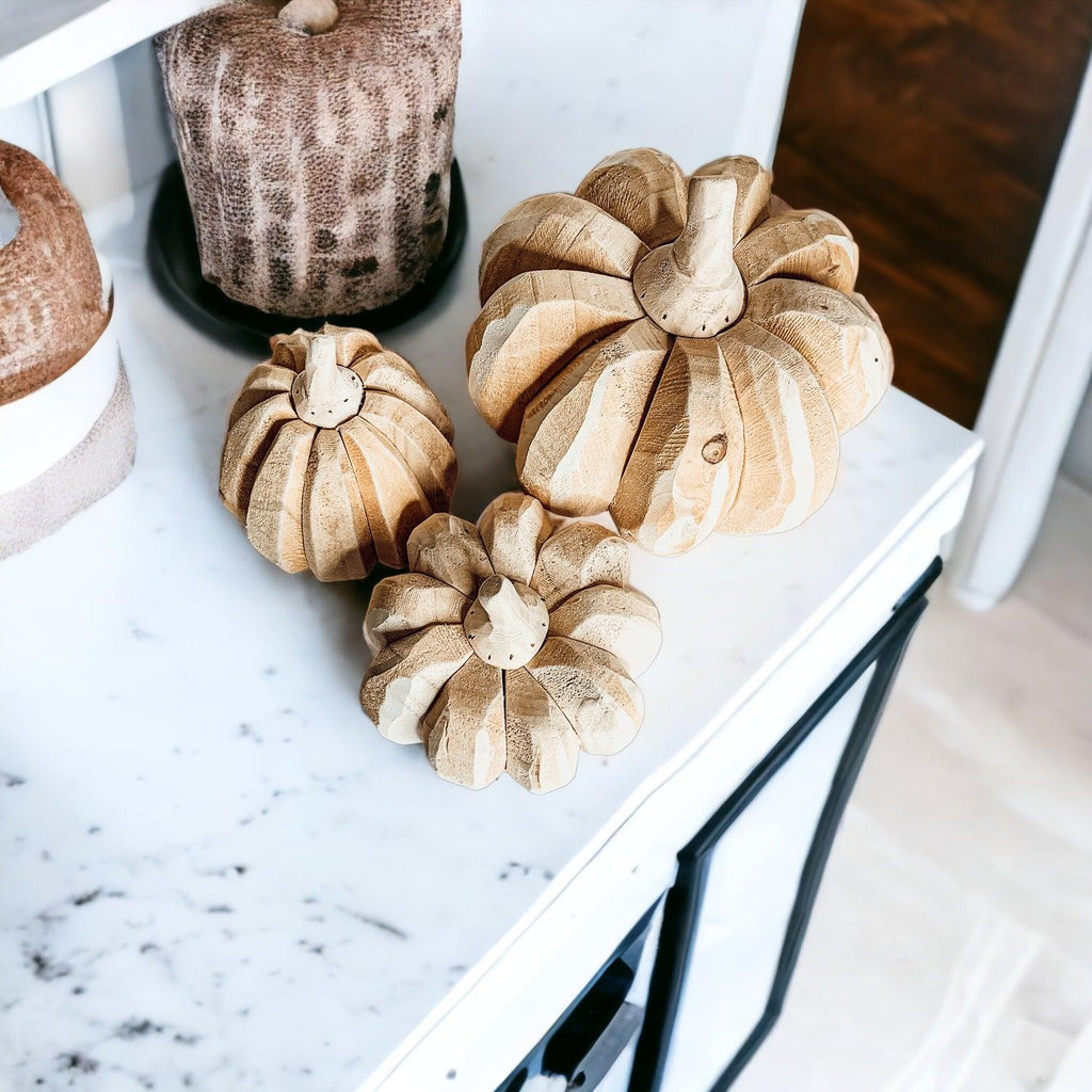 Hand Crafted Wooden Farmhouse Pumpkin Trio