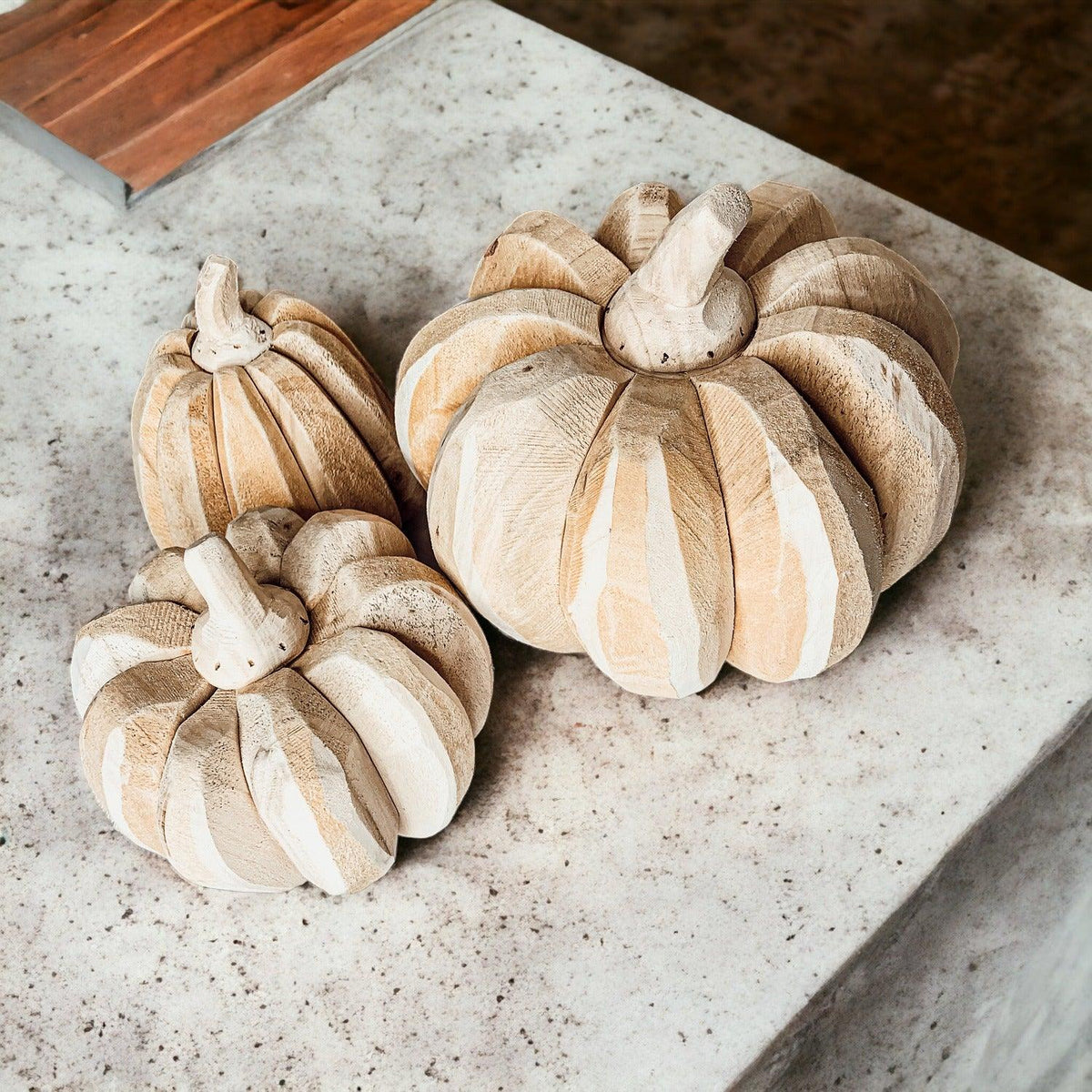 Hand Crafted Wooden Farmhouse Pumpkin Trio