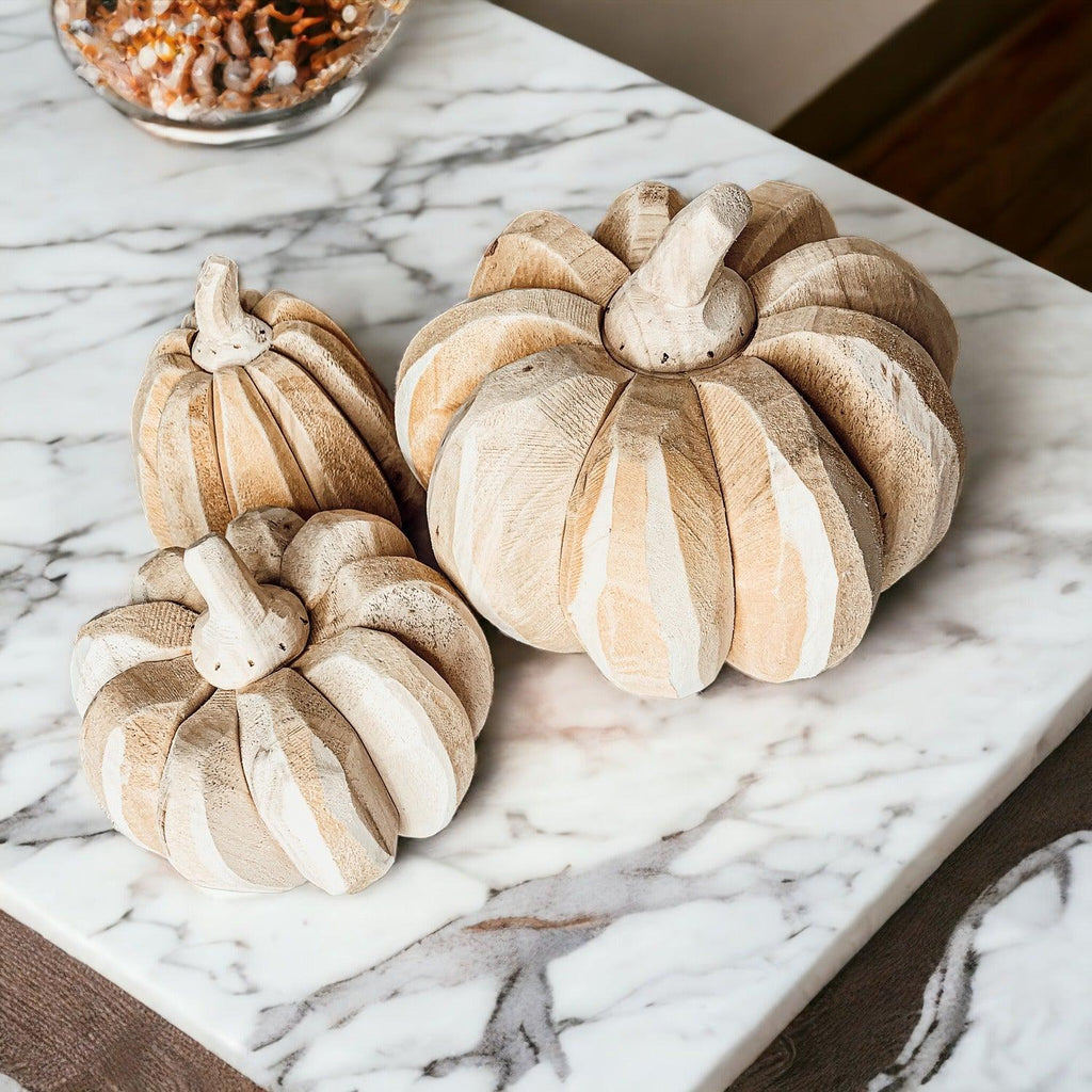 Hand Crafted Wooden Farmhouse Pumpkin Trio