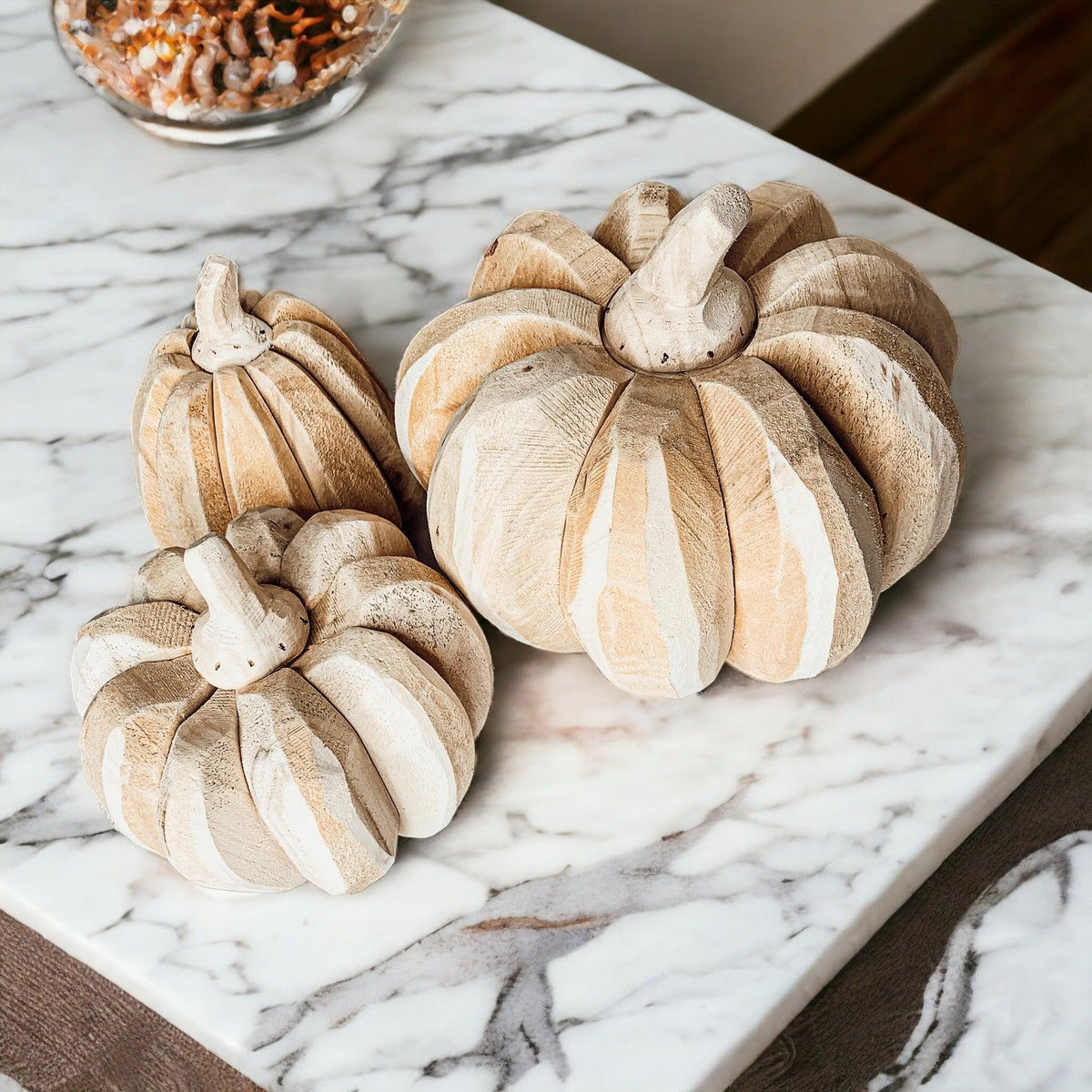 Hand Crafted Wooden Farmhouse Pumpkin Trio
