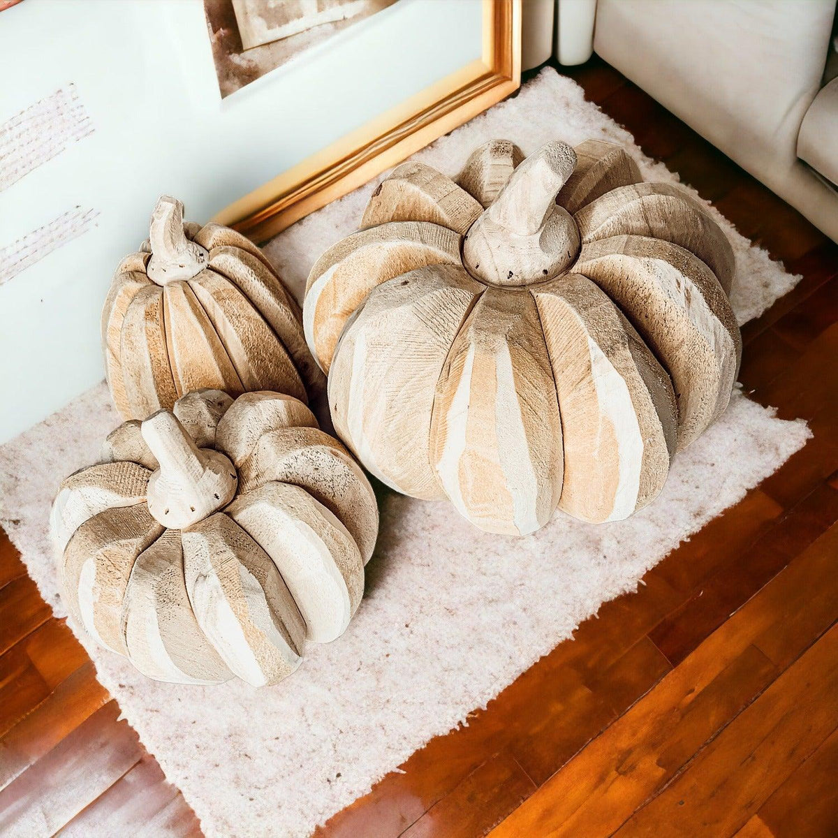 Hand Crafted Wooden Farmhouse Pumpkin Trio