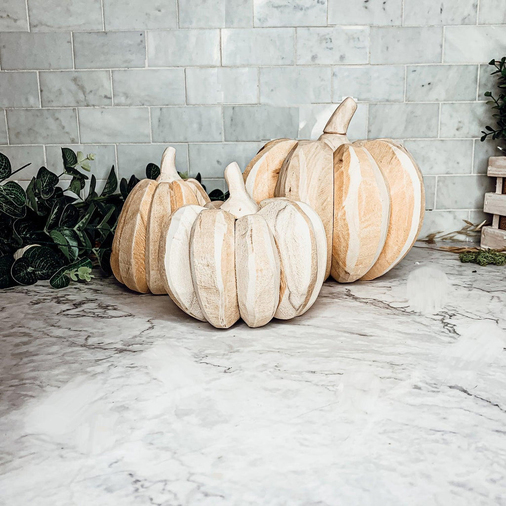 Hand Crafted Wooden Farmhouse Pumpkin Trio