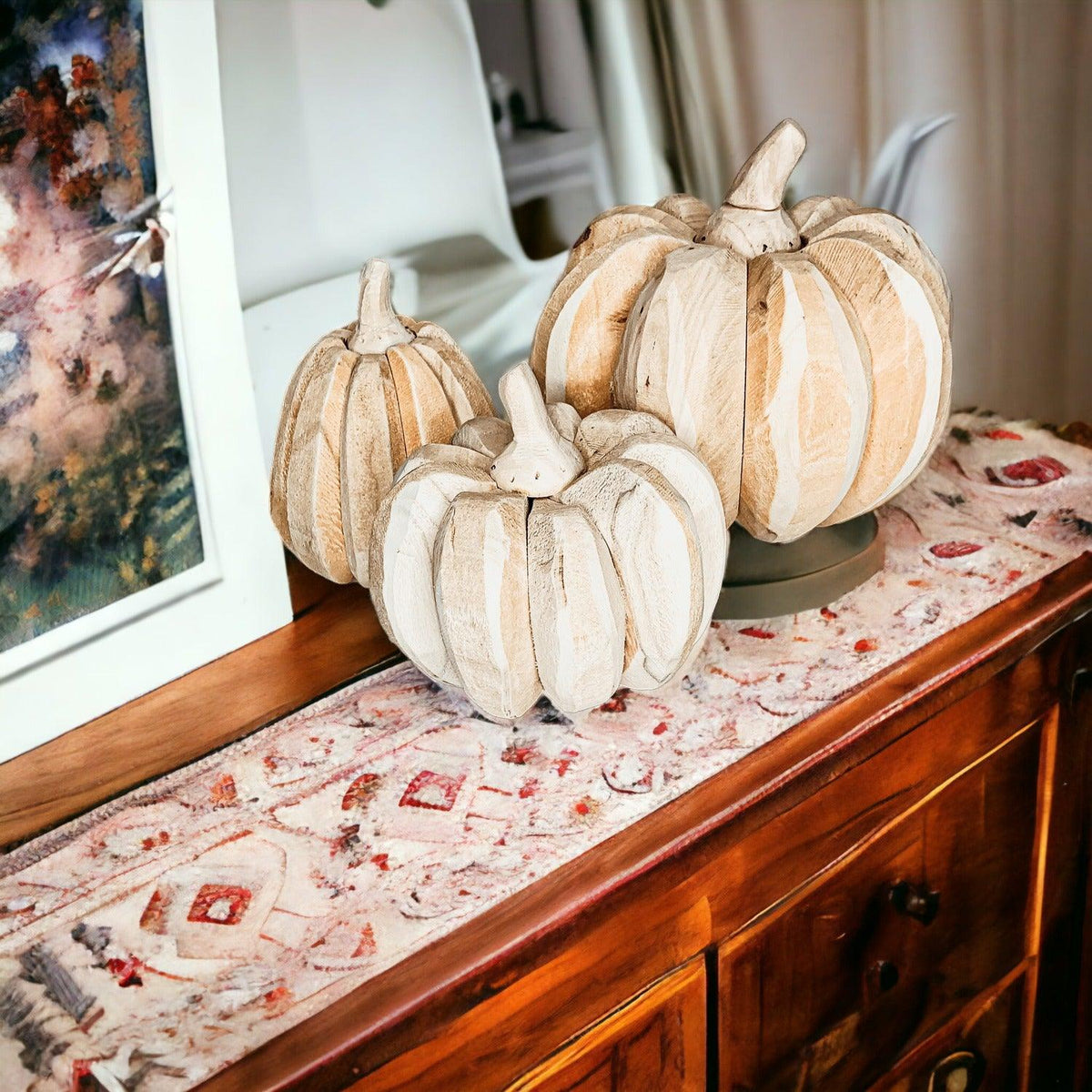 Hand Crafted Wooden Farmhouse Pumpkin Trio
