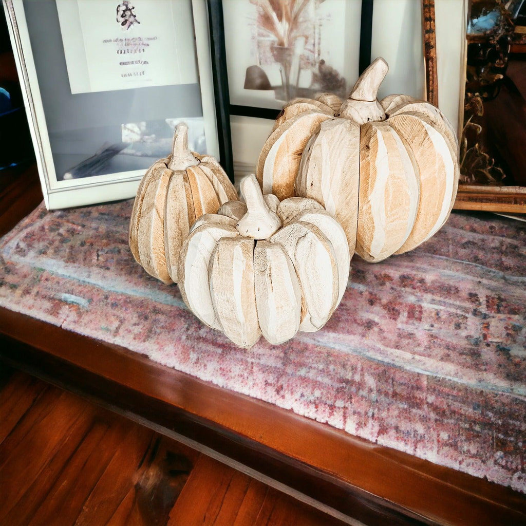 Hand Crafted Wooden Farmhouse Pumpkin Trio