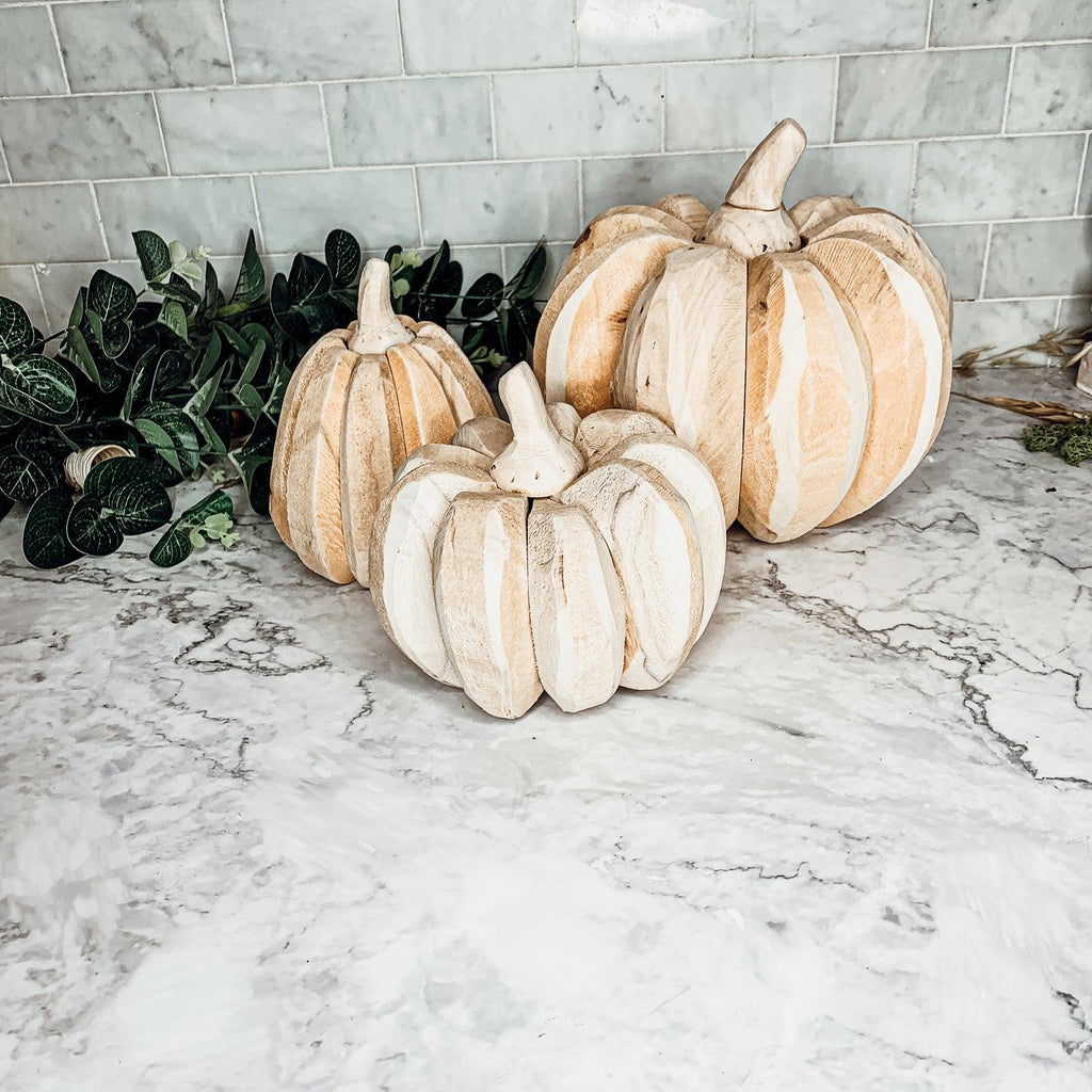 Hand Crafted Wooden Farmhouse Pumpkin Trio