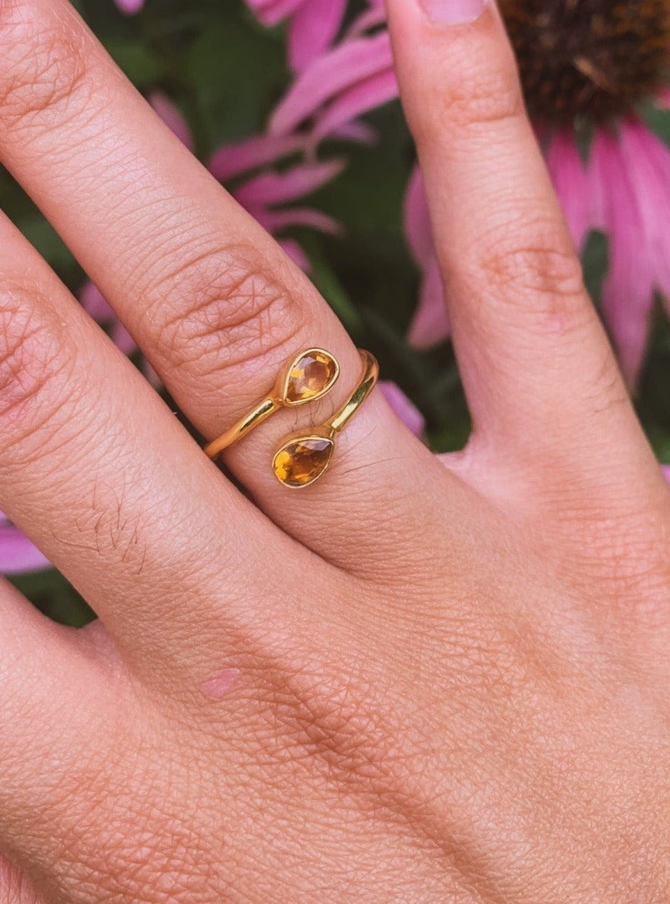 Citrine Teardrop Wrap Ring — Select Your Size